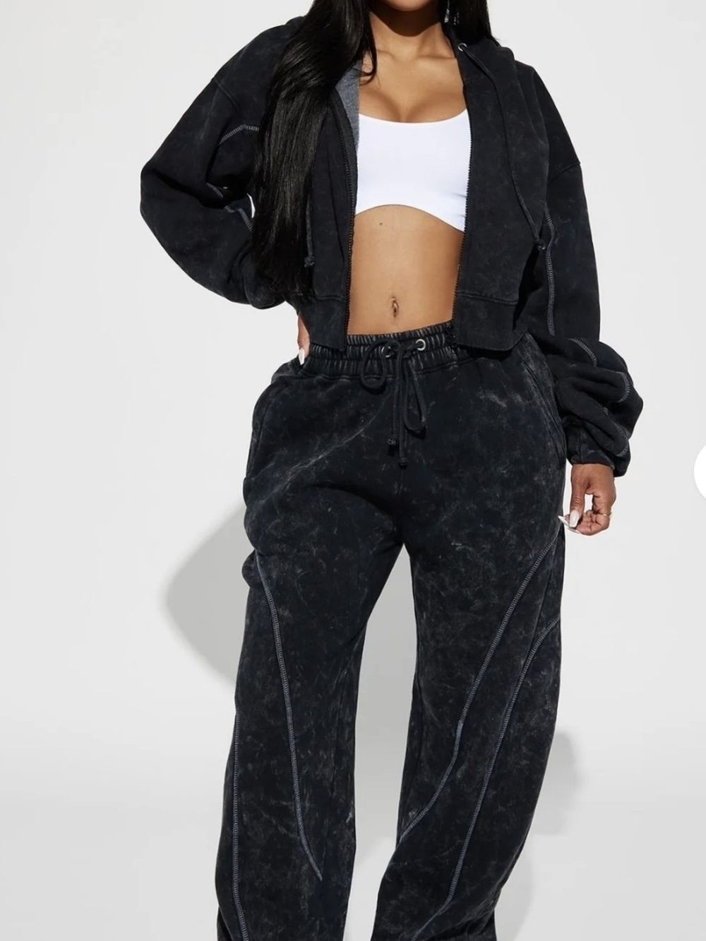 Washed Black High-Waist Drawstring Jogger Pants